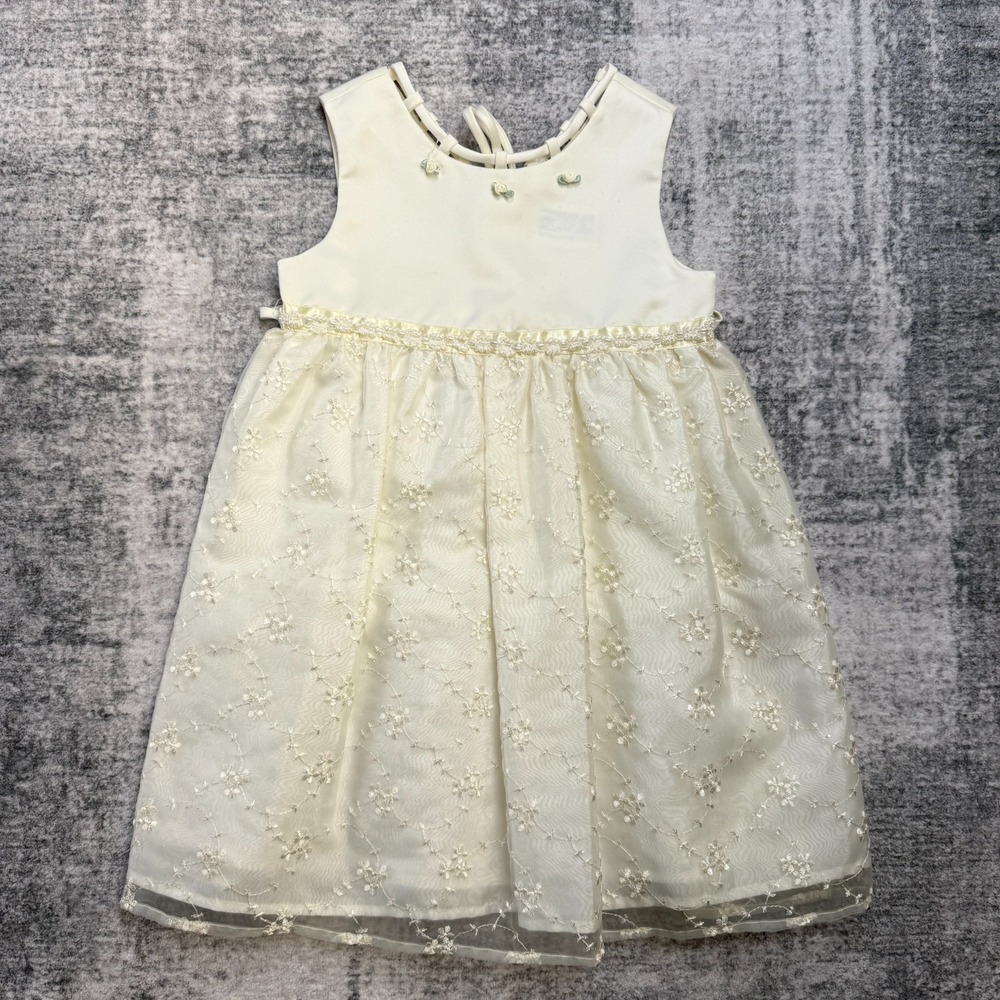 Vintage Girls 5 Special Occasion Dress A-Line Ivory Satin Wedding Easter Flower